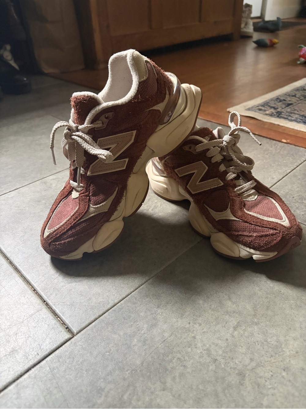 New Balance Kids Brown Suede Sneakers with Cream Accents